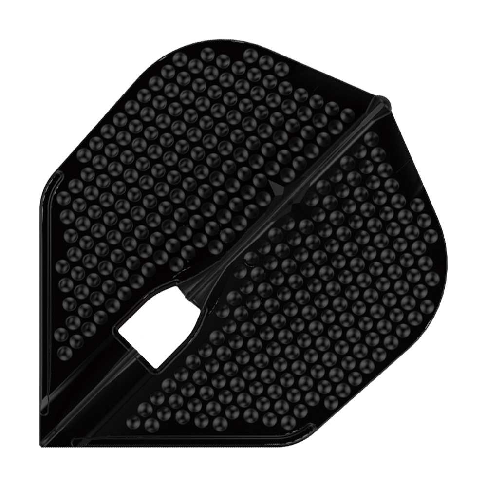 L-Style Flights Dimple Champagne L3PRO Shape Das Bild zeigt ein schwarzes Dart-Flight mit Noppenstruktur. Es handelt sich um das Modell "L-Style Flights Dimple Champagne L3PRO Shape".
