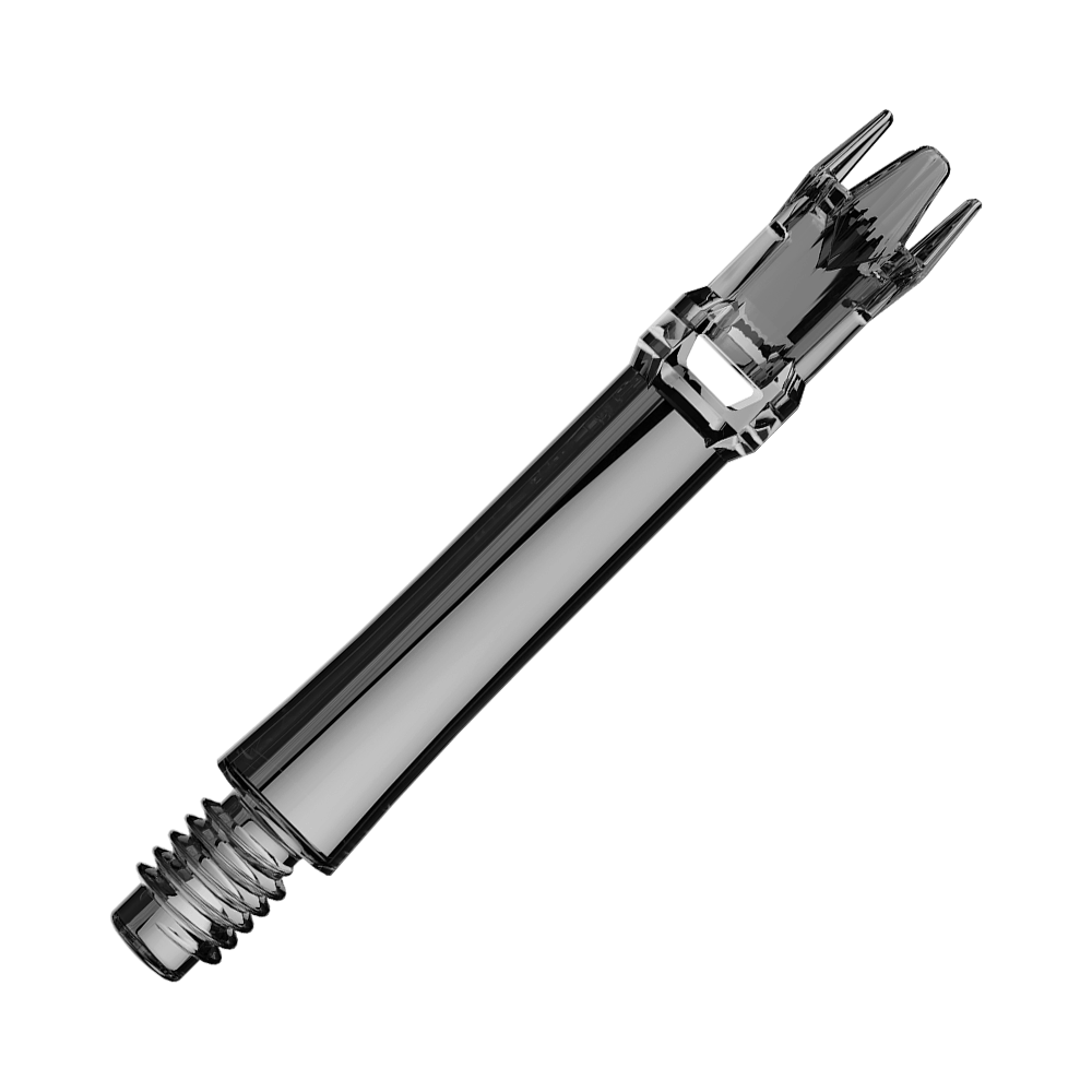 L-Style L-System vervangingsschachten - Transparant zwart Zwei schwarze transparente Ersatzshafts liegen nebeneinander. Die Aufnahme ist von oben.