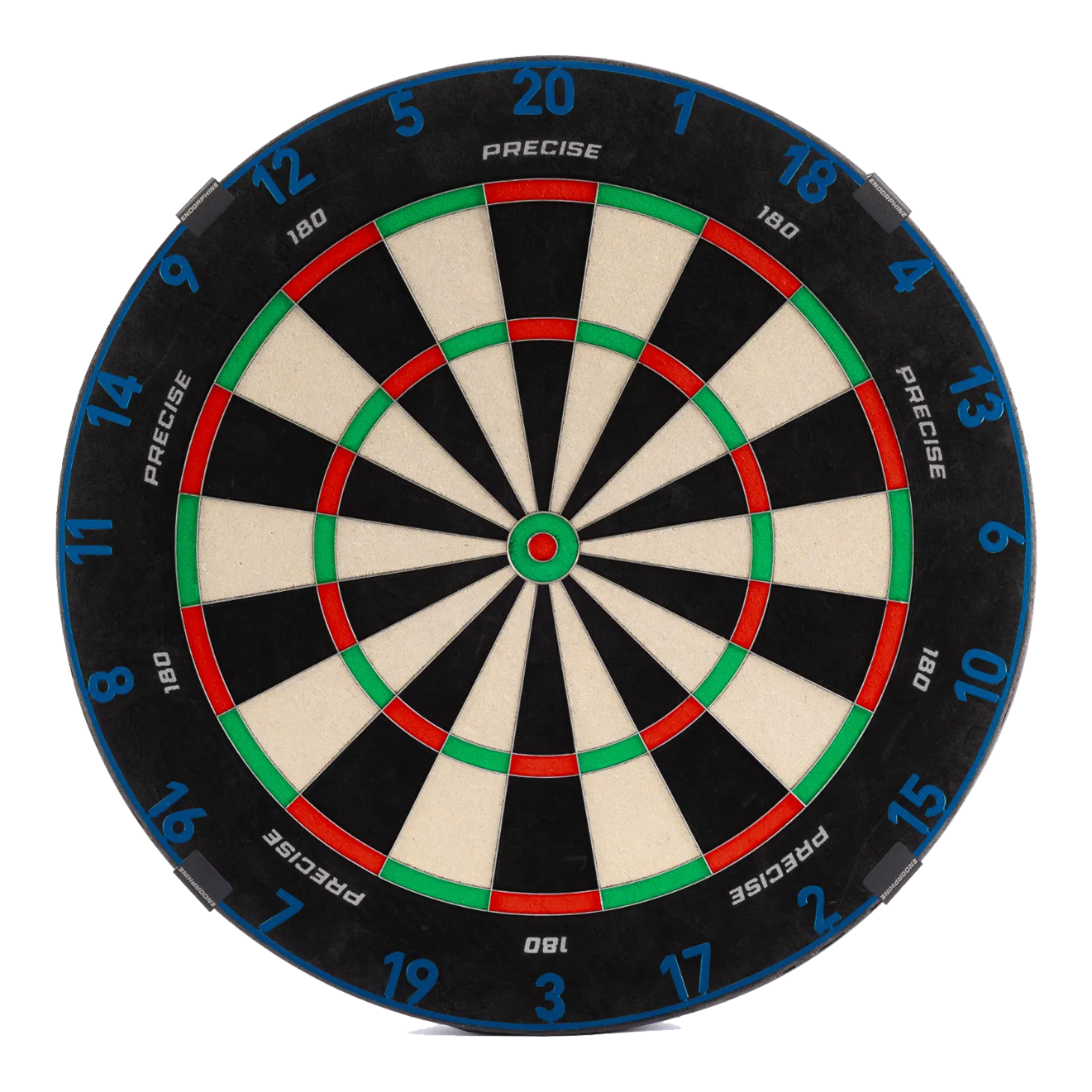Precise 180 Endorphine stalen dartbord met nummerring - Arctisch blauw Das ist das Precise 180 Endorphine Steeldartboard mit Nummernring in Arctic Blue. Das Dartboard wird in leuchtendem Blau gezeigt.