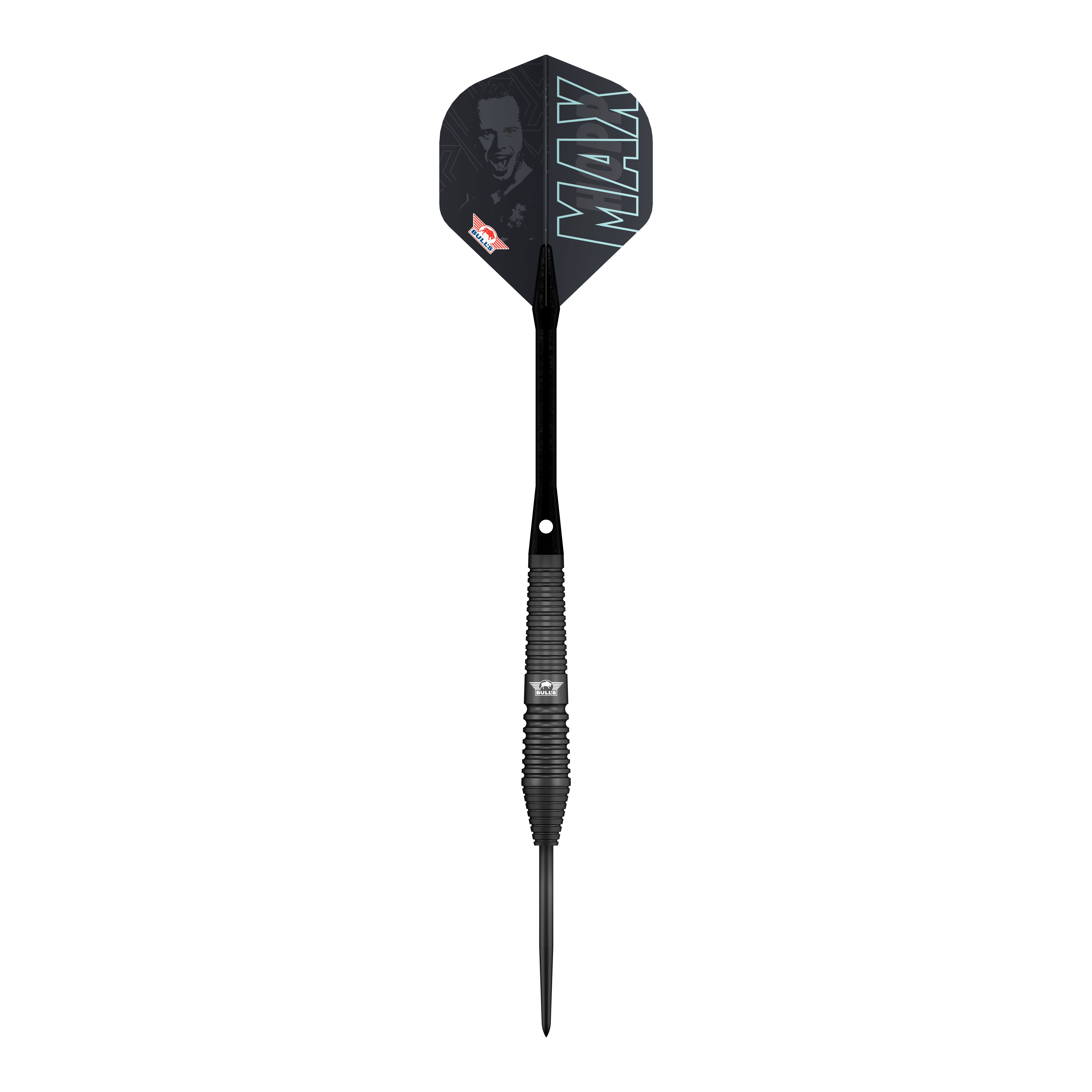 Bulls NL Max Hopp Zwarte Stalen Darts Die Bulls NL Max Hopp Black Steeldarts werden gezeigt. Die Darts sind als Set auf einem einfachen Hintergrund abgebildet.