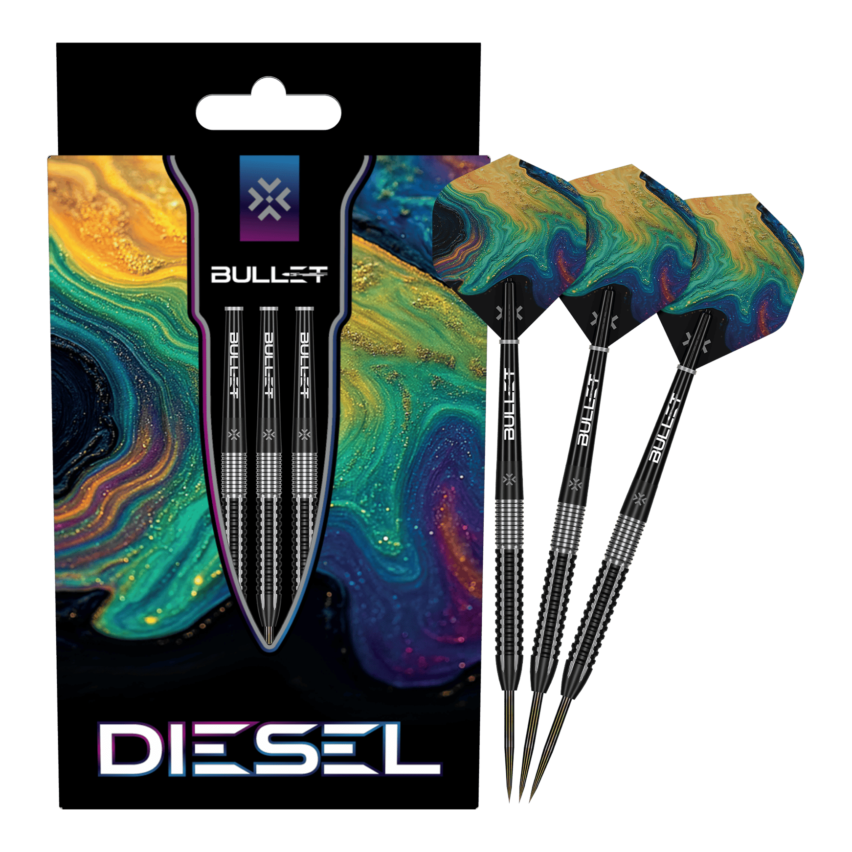 Bullet Diesel stalen pijltjes Hier wird das Produkt Bullet Diesel Steeldarts präsentiert. Die Steeldarts sind für den professionellen Dartsport geeignet.