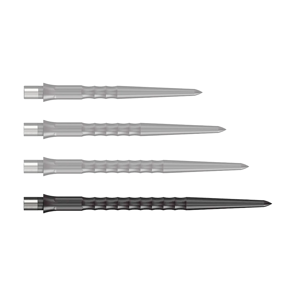 Caliburn System Steeldart Tips - Ripple - NoLip - Zwart Abgebildet sind schwarze Steeldartspitzen des Caliburn Evo Systems mit 40 mm Länge. Die Steeldartspitze ist einzeln auf weißem Hintergrund zu sehen.