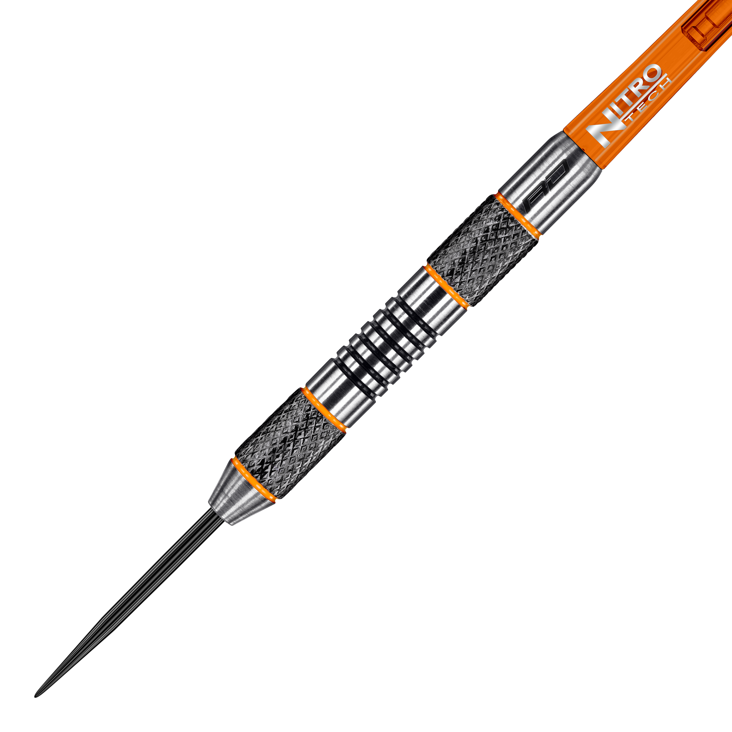 Red Dragon Amberjack 5 stalen darts - 24g Dies ist ein Red Dragon Amberjack 5 Steeldart mit einem Gewicht von 24 Gramm. Der Dart hat ein silbernes und schwarzes Design mit orangenen Akzenten und einem Nitro Tech Schaft.