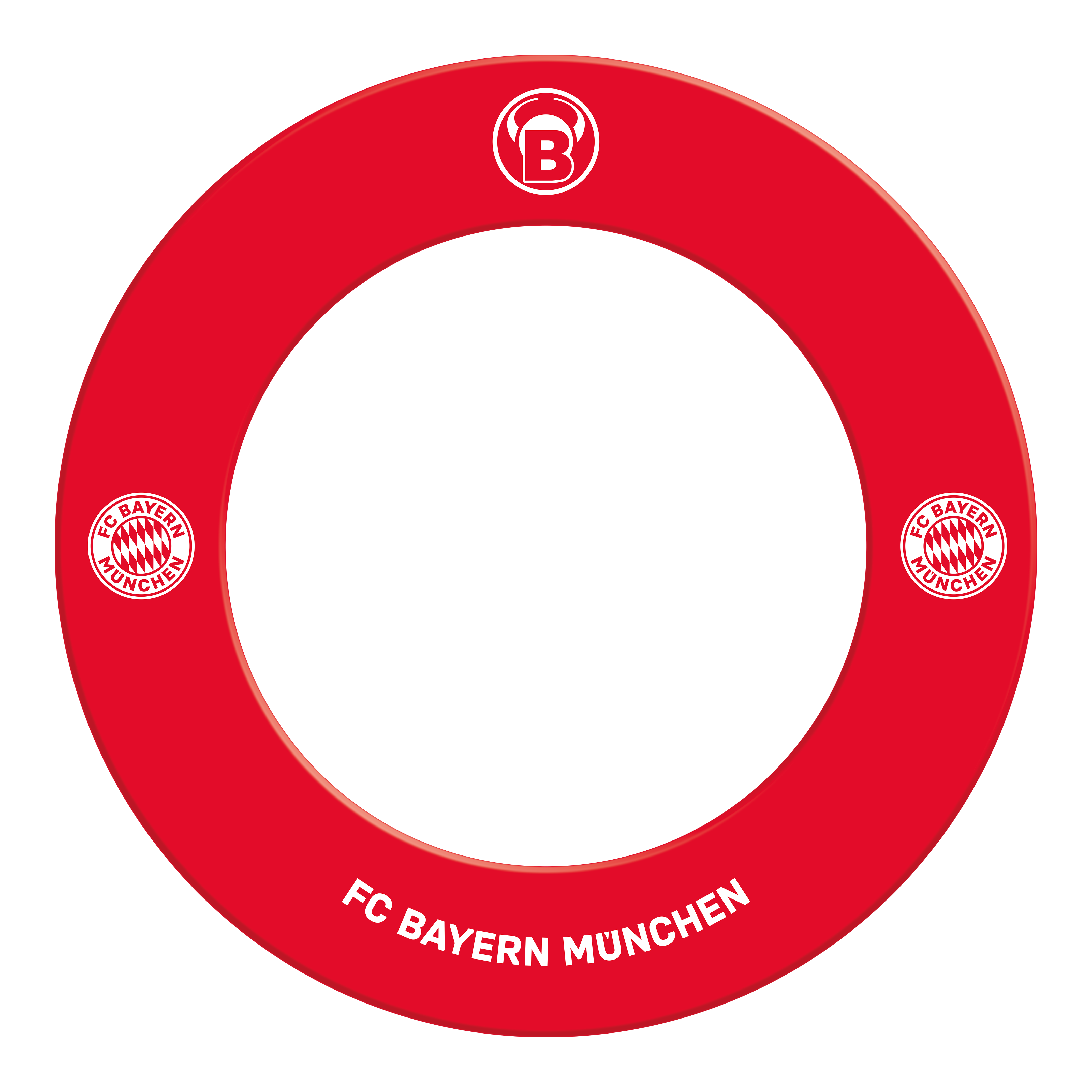 Bulls FC Bayern München Premium dartbordrand Auf dem Bild ist das Bulls FC Bayern München Premium Dartboard Surround zu sehen. Das Surround schützt die Wand und trägt das Logo des FC Bayern München.