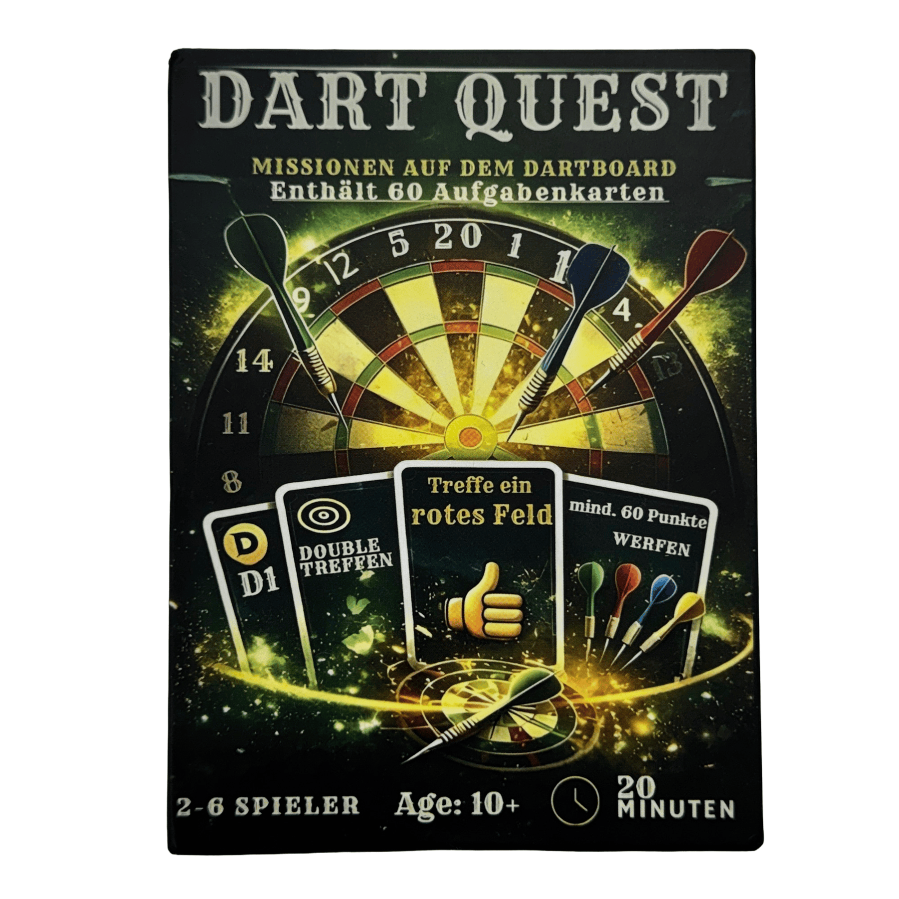 Dart Quest kaartspel Dieses Bild zeigt das Dart Quest Kartenspiel. Das Produkt ist für unterhaltsame Spielabende geeignet.