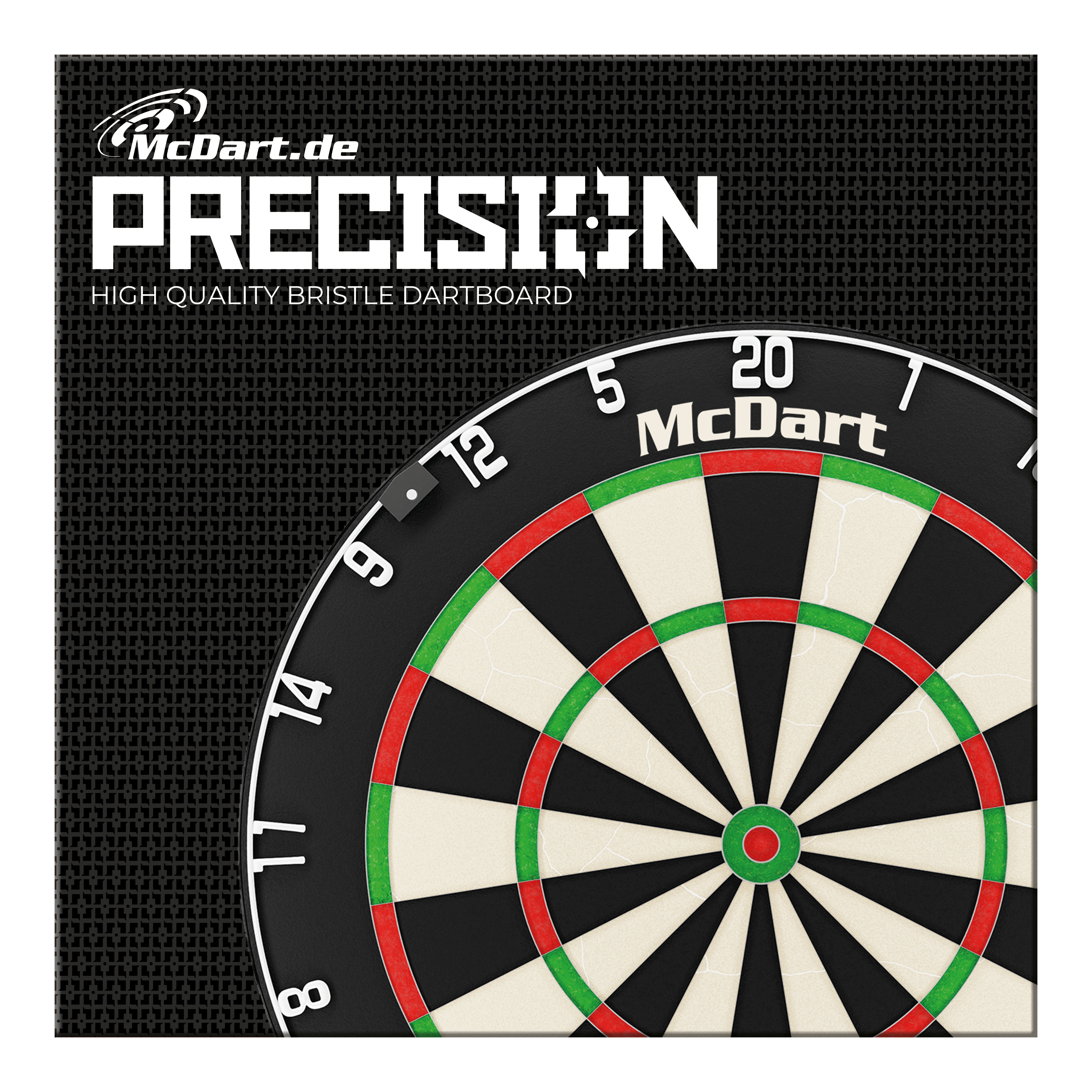 McDart Precision stalen dartbord Das Bild zeigt das Produkt "McDart Precision Steeldartboard". Zu sehen ist ein hochwertiges Bristle-Dartboard mit dem McDart-Logo.