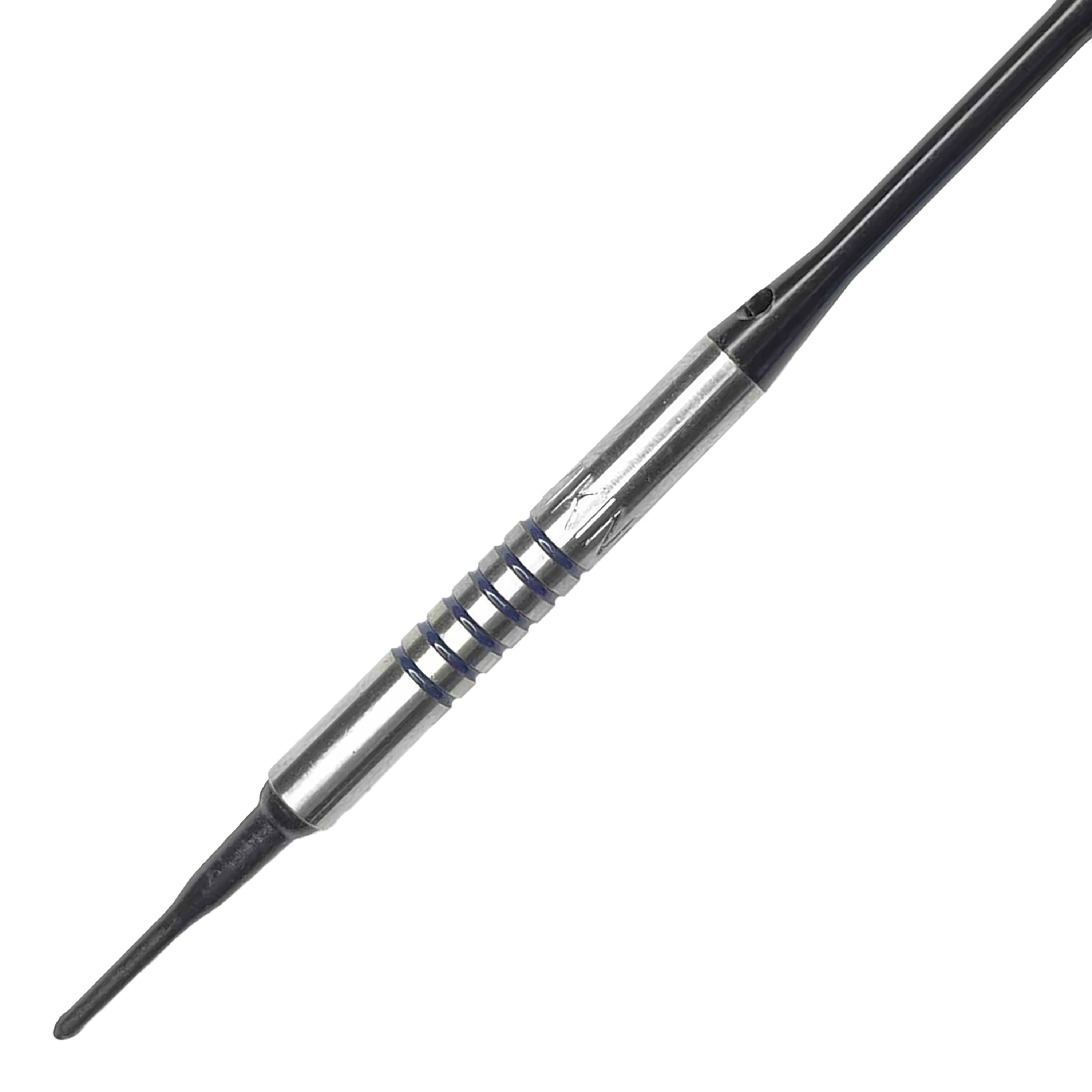 McDart 85 Tungsten V19 zachte dartpijlen - 16,5 g Dies ist ein McDart 85er Tungsten V19 Softdart mit einem Gewicht von 16,5g. Der Dart hat einen silbernen Barrel mit schwarzen Rillen und einer schwarzen Spitze.