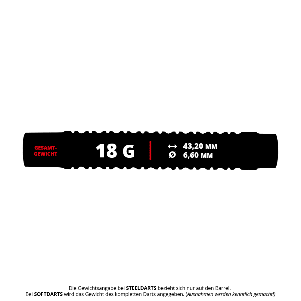 Gezeigt werden die McDart Black Ring 2 Softdart Barrels - 18g. Diese Dart-Barrels sind schwarz und haben ein Ring-Design.