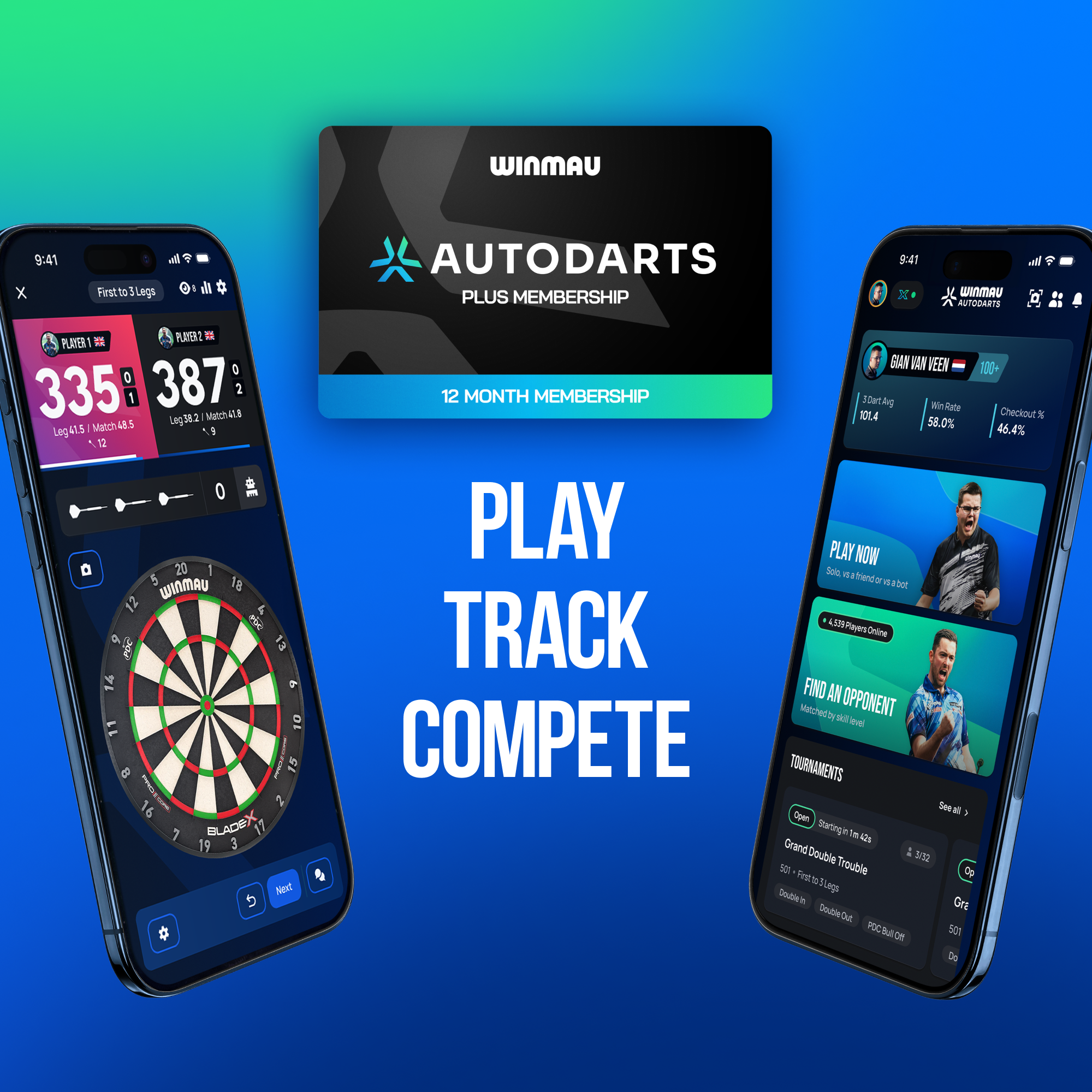 Winmau Autodarts apparaatstandaard & 12 maanden lidmaatschap bundel Abgebildet ist das Winmau Device Stand & 12 Monate Membership Bundle. Das Set umfasst einen Ständer und eine 12-monatige Mitgliedschaft für Dartspieler.