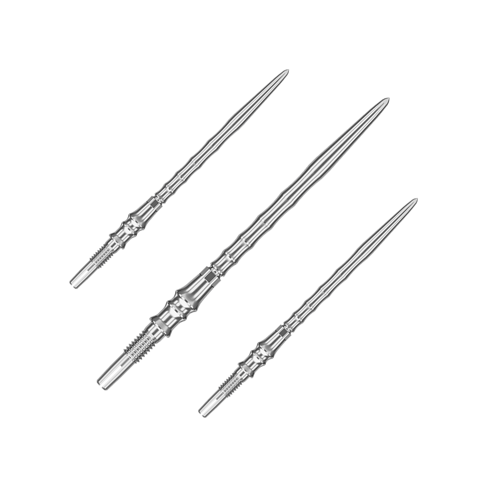 Target Japan Premium Swiss Point Dart Tips - Zilver Dieses Bild zeigt ein Set silberner SwissPoint-Dartspitzen mit 40 mm Länge. Die Dartspitzen sind aus der Target Japan Premium Linie.