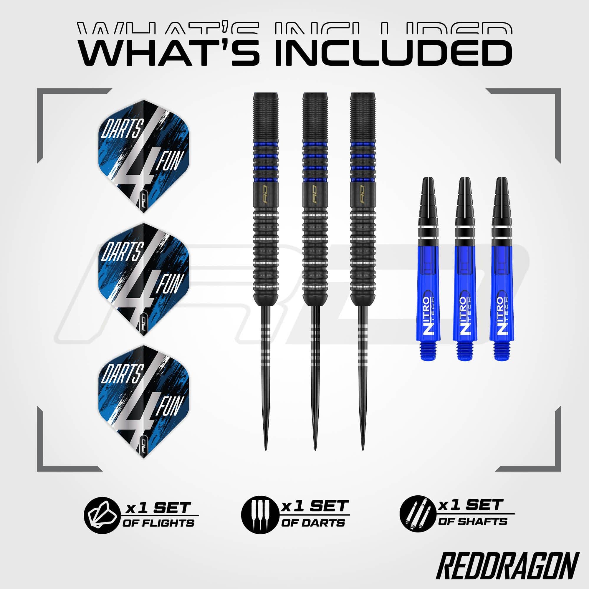 Red Dragon David Williams V1 stalen dartpijlen - 23 g Abgebildet sind Red Dragon David Williams V1 Steeldarts - 23g. Die Steeldarts zeichnen sich durch hochwertige Verarbeitung aus.