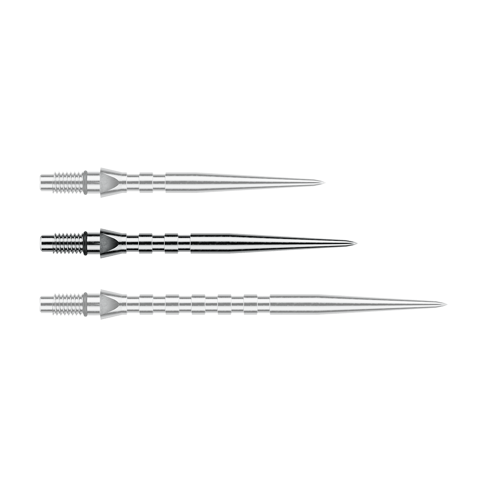 Winmau Switch Point Groove stalen dartpunten - Zilverkleurig effect Abgebildet ist eine einzelne Winmau Switch Point Groove Steeldartspitze mit 30mm Länge in silberner Optik. Die Spitze ist schmal und gerillt für besseren Halt.