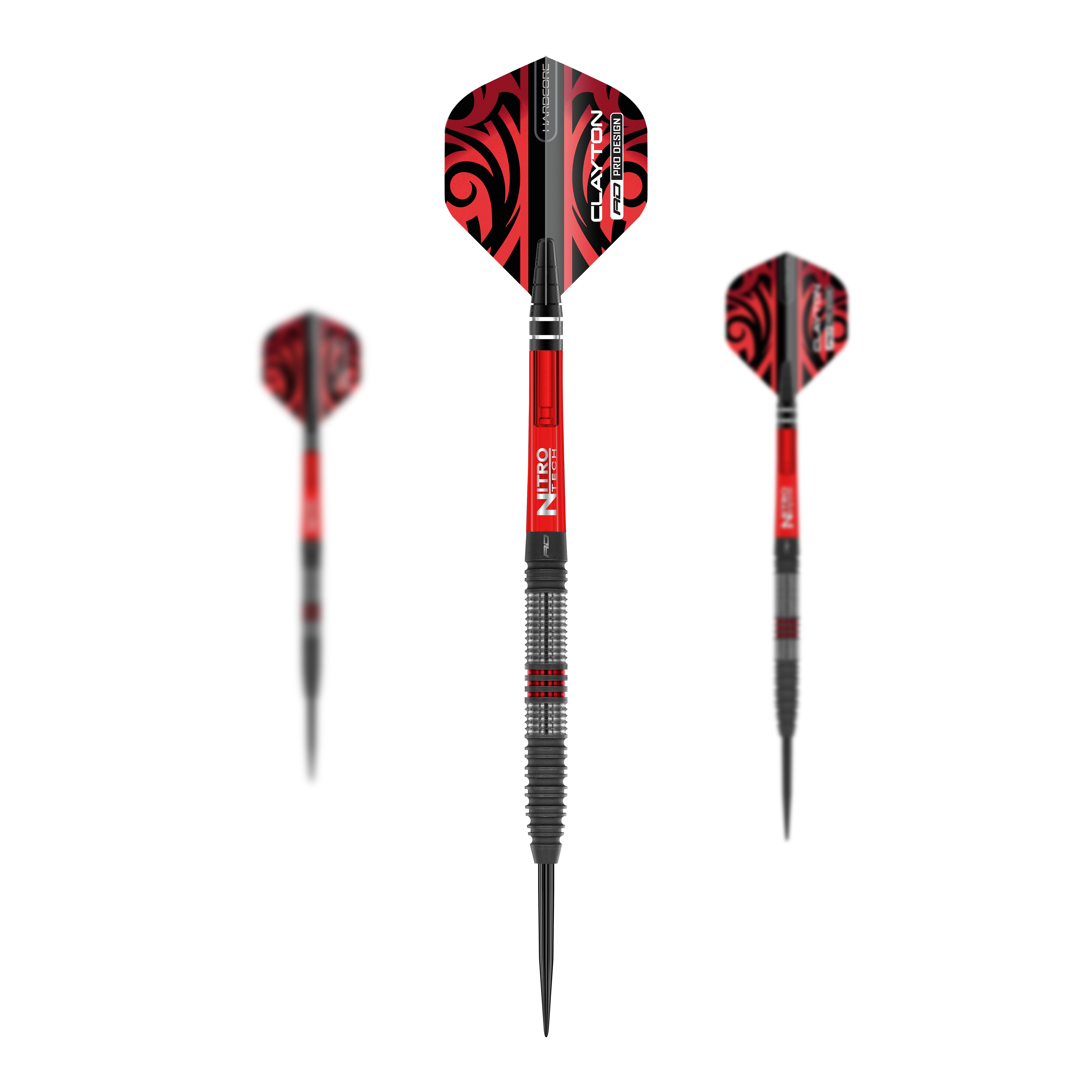 Red Dragon Jonny Clayton Hiraeth stalen dartpijlen Dieses Bild zeigt die Red Dragon Jonny Clayton Hiraeth Steeldarts. Die Darts haben ein auffälliges rotes und schwarzes Design mit strukturiertem Griff.