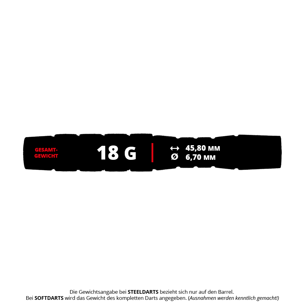 McDart Knurled Teardrop Softdart Barrels - 18g sind auf dem Bild. Die Softdart Barrels haben eine Tropfenform und spezielles Grip-Design für bessere Kontrolle.