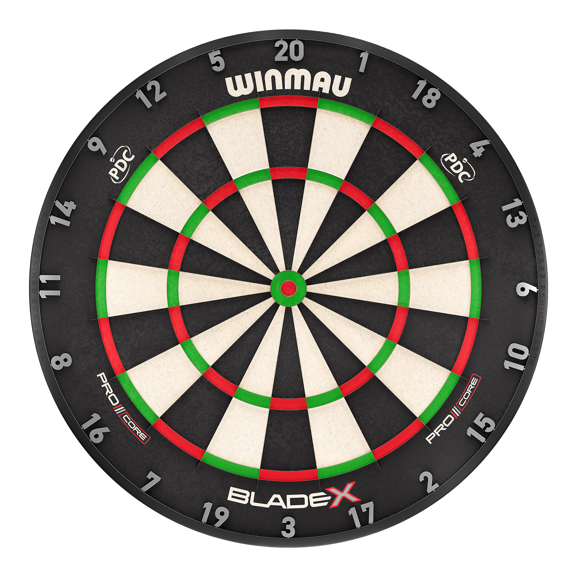 Winmau Blade X ProCore stalen dartbord Das Bild zeigt das Produkt Winmau Blade X ProCore Steeldartboard. Es handelt sich um eine hochwertige Steeldartscheibe für professionelle Dartspieler.