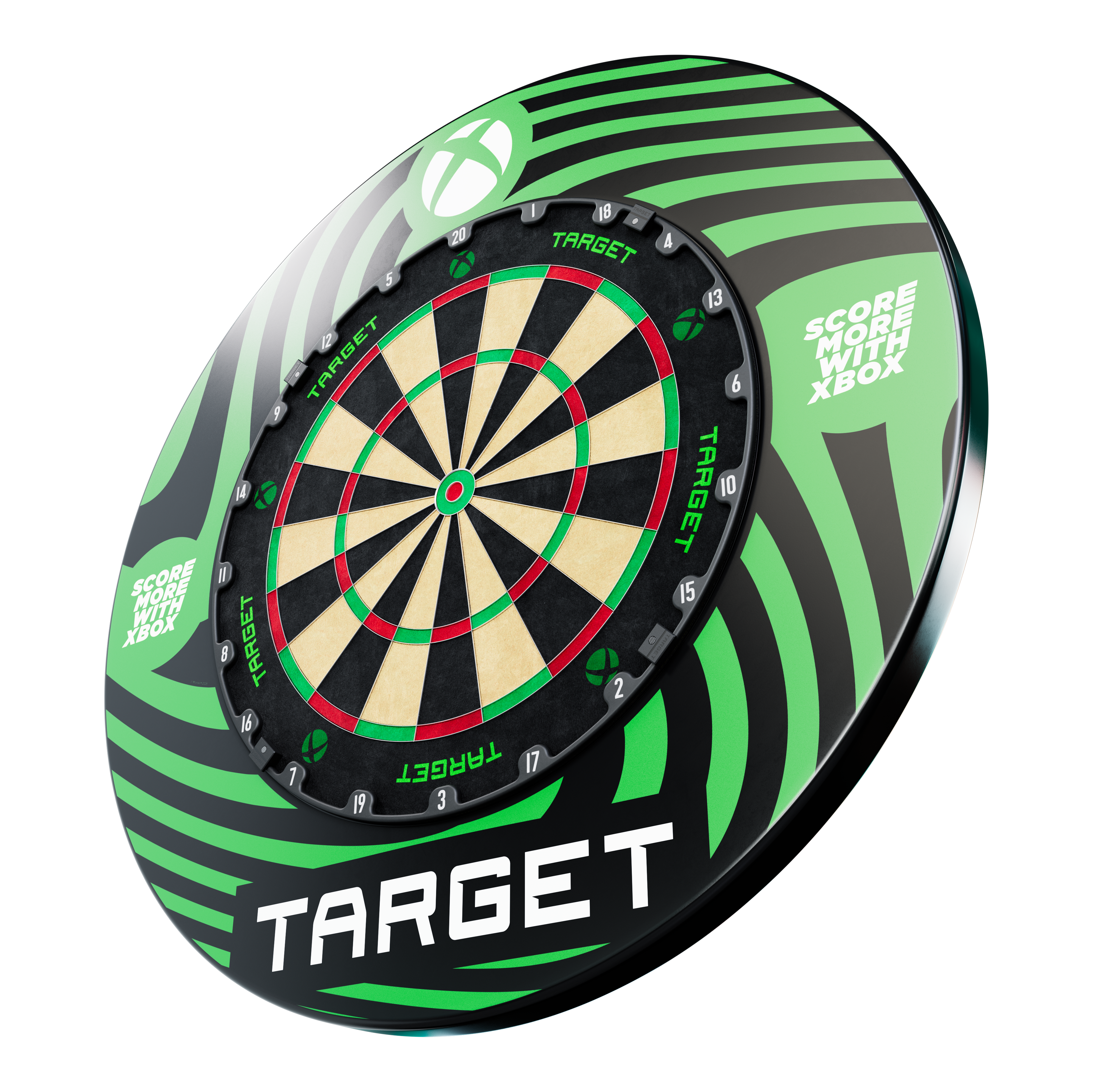 Target Xbox Dartboard Surround-bundel Das Target Xbox Dartboard Surround Bundle ist auf dem Bild dargestellt. Es enthält alles für ein optimales Dart-Erlebnis.