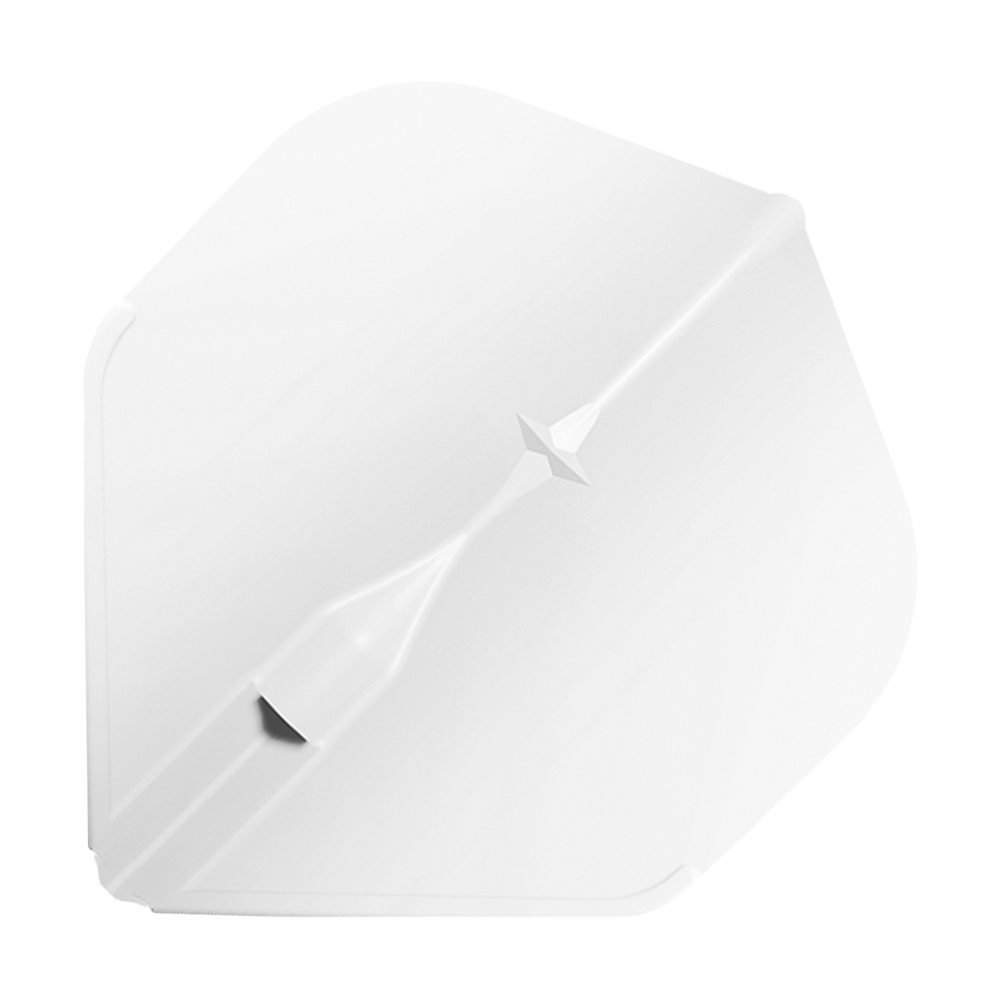 L-Style Champagne L1EZ Standaard Vluchten Das Bild zeigt ein weißes L-Style Champagne L1EZ Standard Flight für Darts. Das Flight hat eine klassische, fünfeckige Form und eine glatte Oberfläche.