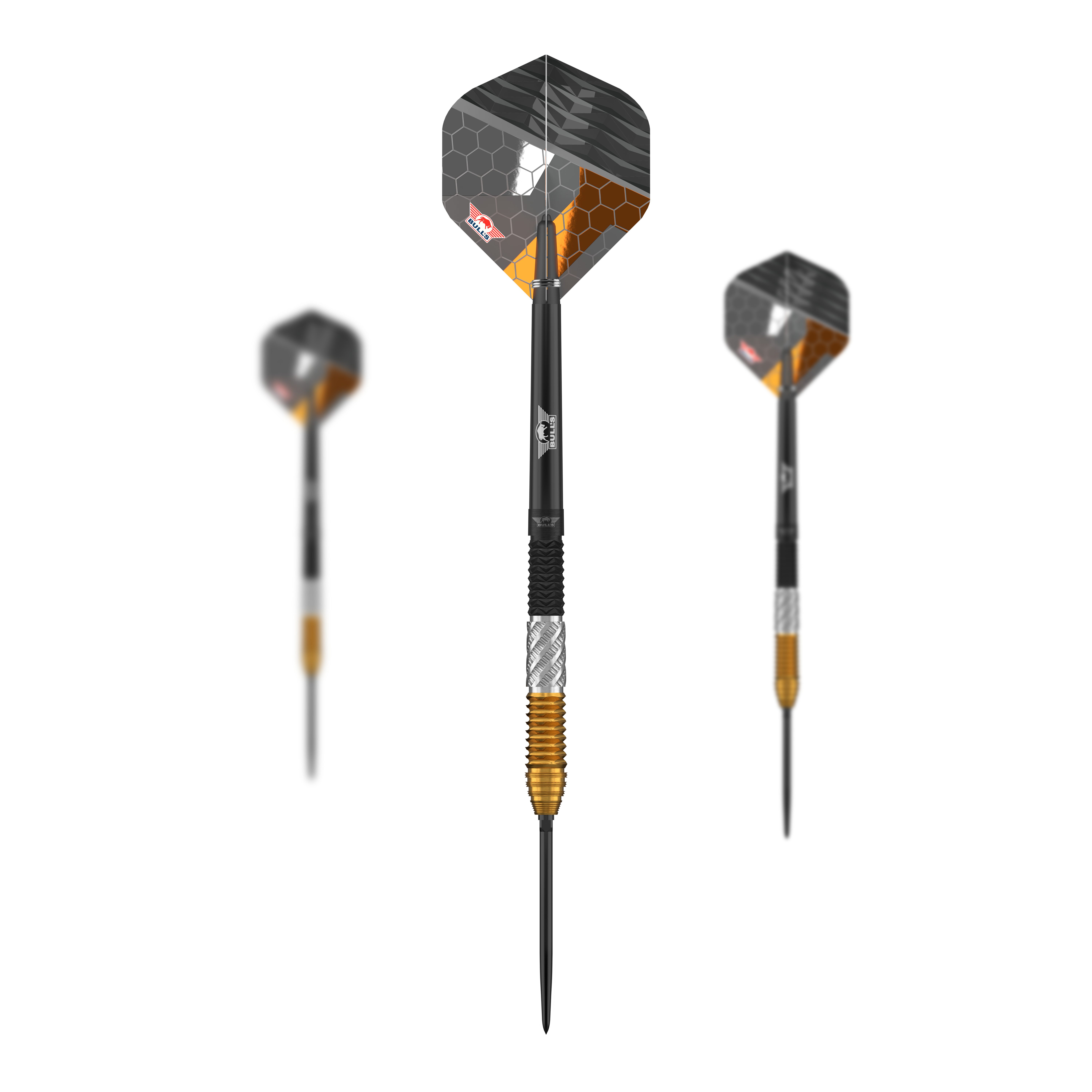 Bulls NL Dirk Van Duijvenbode 95% Converteerbare punten Steeldarts Dieses Set zeigt die Bulls NL Dirk Van Duijvenbode 95% Convertible Points Steeldarts. Die Darts zeichnen sich durch ihre wandelbaren Spitzen und das elegante Design aus.