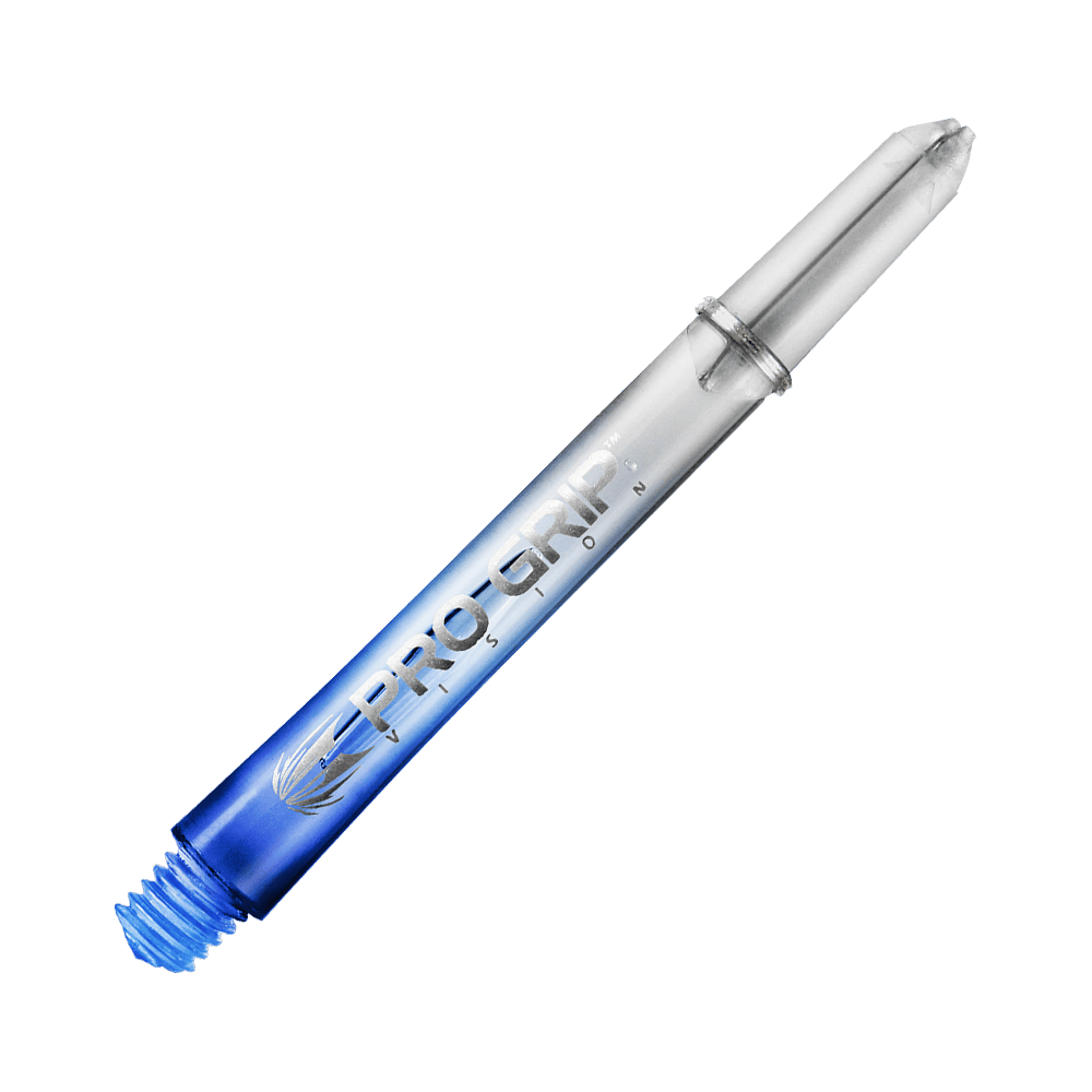 Target Pro Grip Vision Shafts - 3 sets - Blauw Dies ist ein blauer Pro Grip Vision Shaft für Dartpfeile. Der Shaft besteht aus durchsichtigem Kunststoff und hat eine Länge von 48 mm.