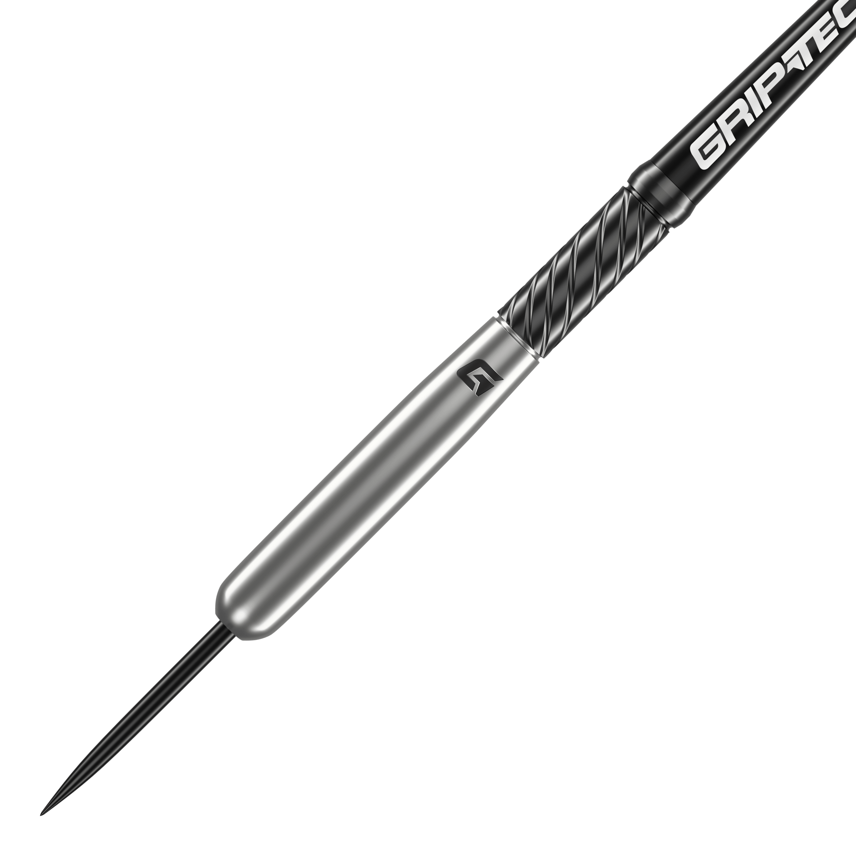 GOAT Homerun Baseball Tungsten Steel Darts Das Bild zeigt den GOAT Homerun Baseball Tungsten Steeldart. Der Dartpfeil hat ein schlankes, silbernes Design mit schwarzem Griffbereich und der Aufschrift "GRIPTEC".
