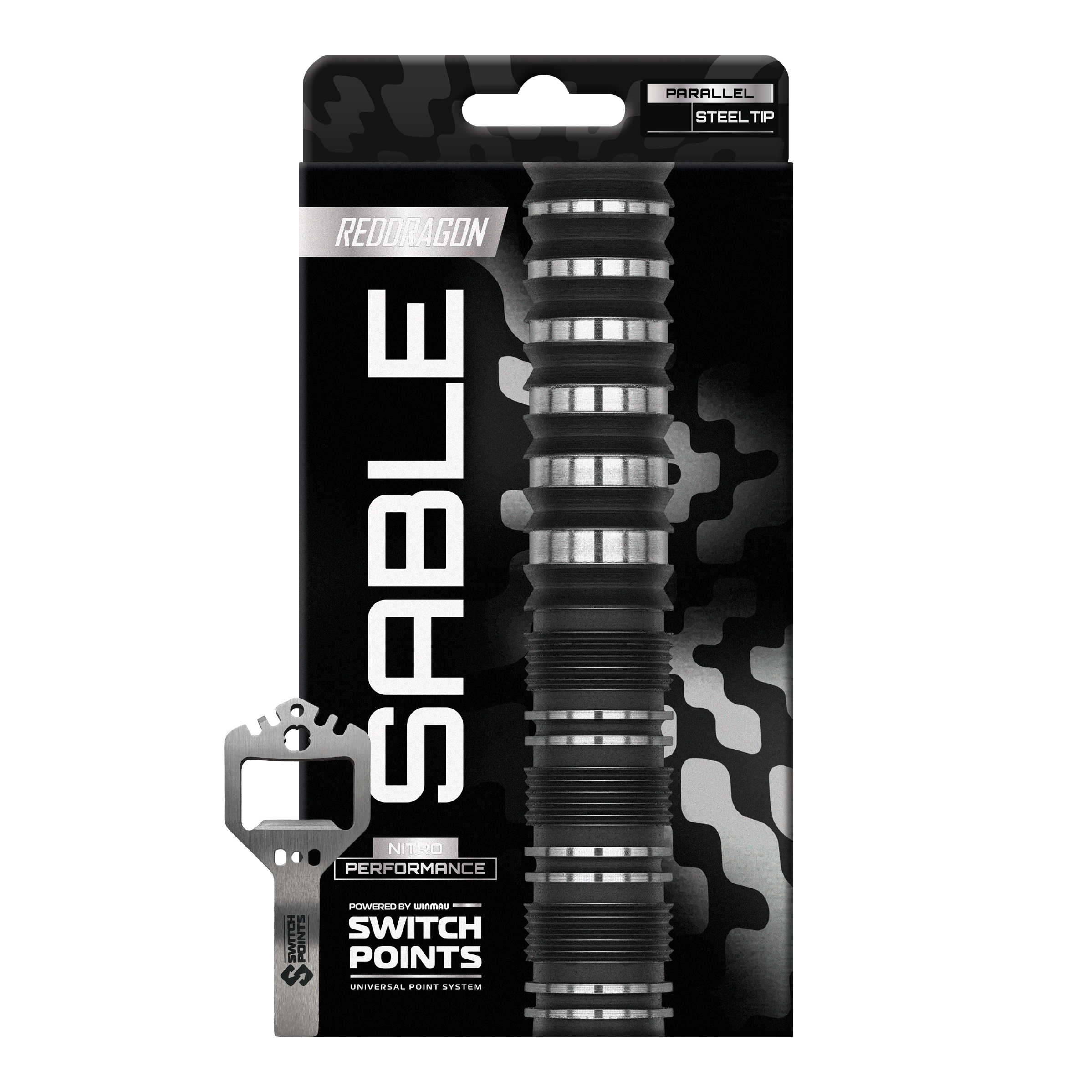 Red Dragon Sable Parallel Switch Point Stalen Darts Abgebildet ist ein Satz Red Dragon Sable Parallel Switch Point Steeldarts. Die Darts sind präzise ausbalanciert und ideal für Dartspieler geeignet.