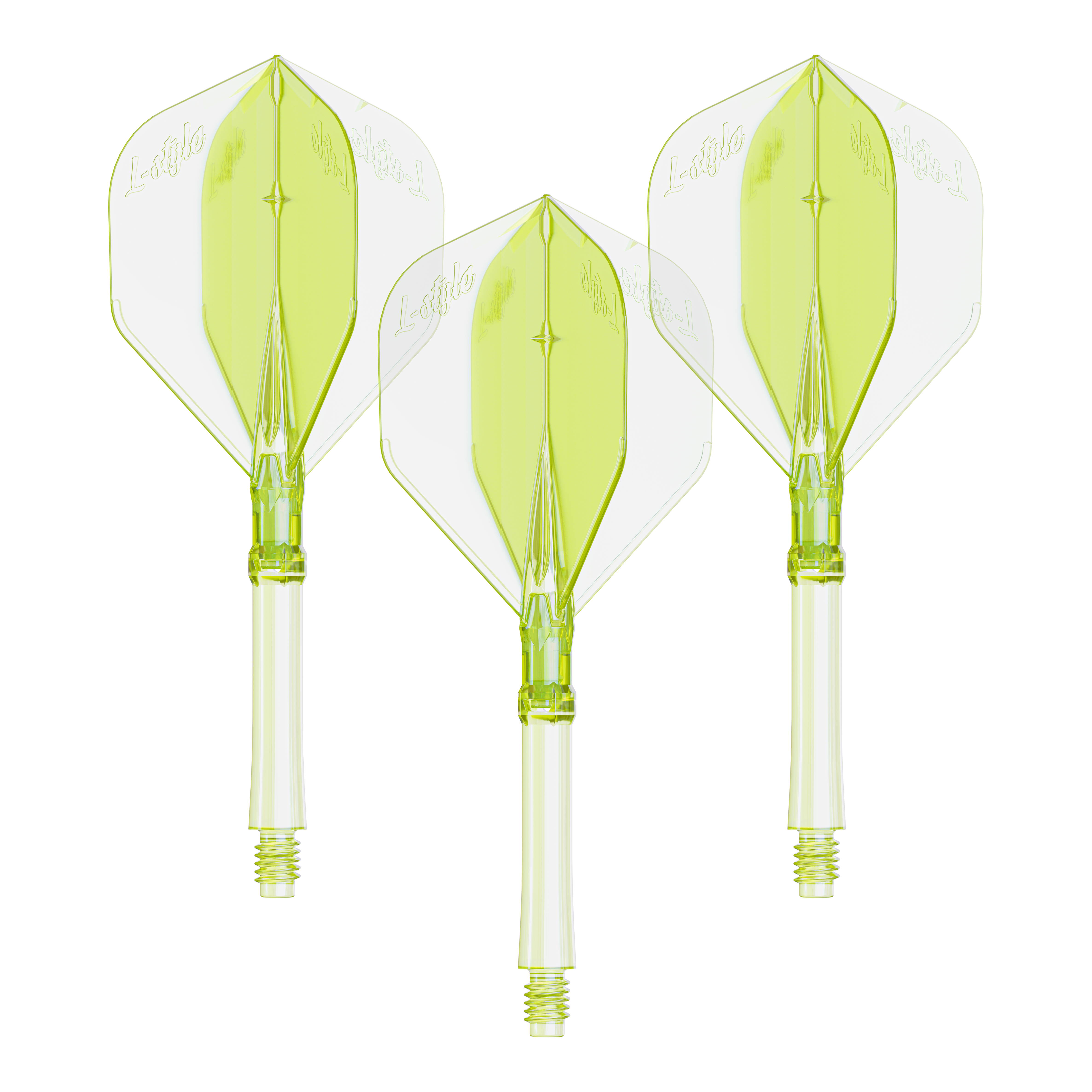 L-Style L-Systeem Flights - Neongeel Das Foto zeigt ein Set Dart Flights in Neon-Gelb, große Größe. Die Flights sind für das L-Style L-System geeignet.