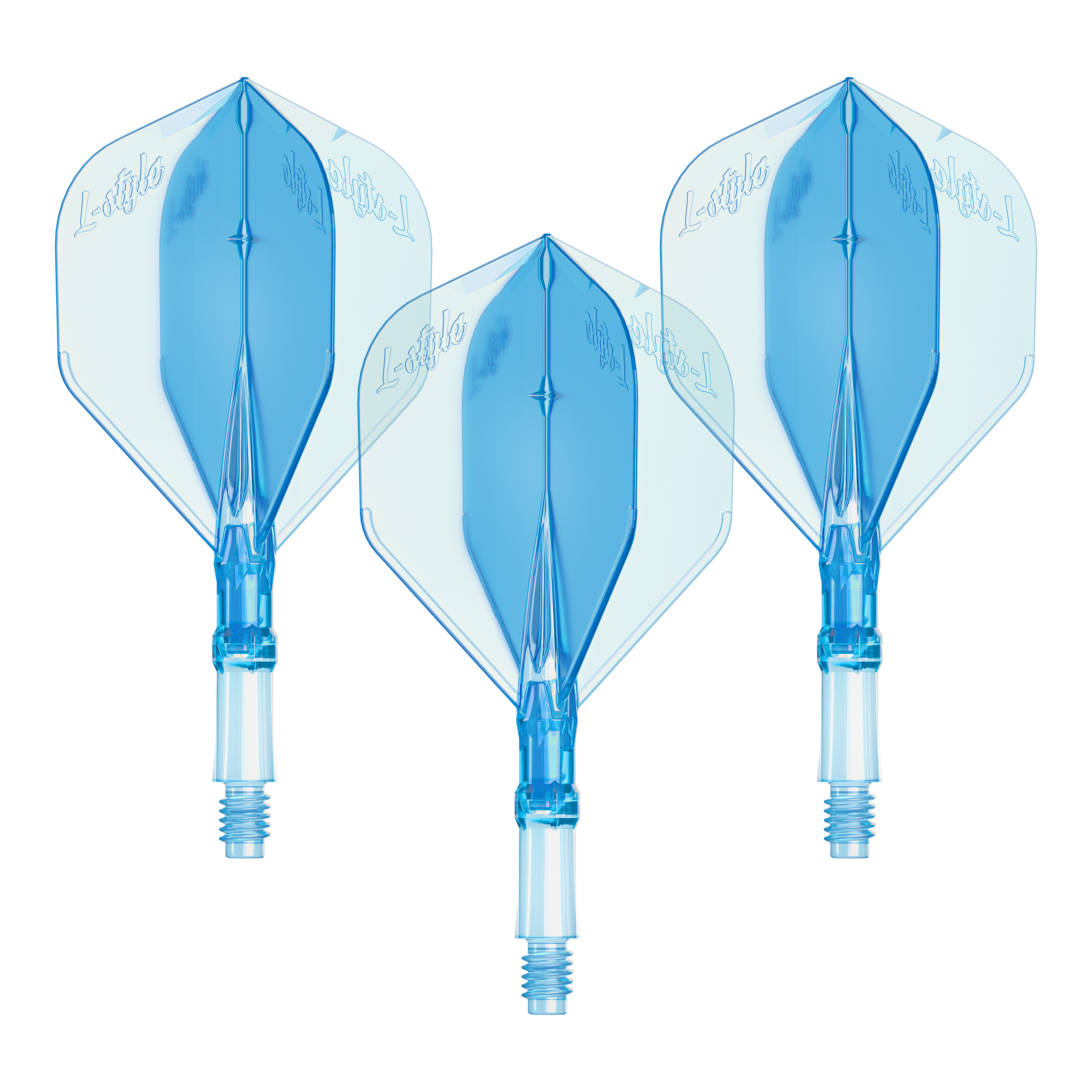 L-Style L-systeem vluchten - Helderblauw Dieses Bild zeigt ein Set von L-Style L-System Flights in klarer blauer Farbe, Größe Small. Es ist ein Zubehörteil für Dartpfeile.