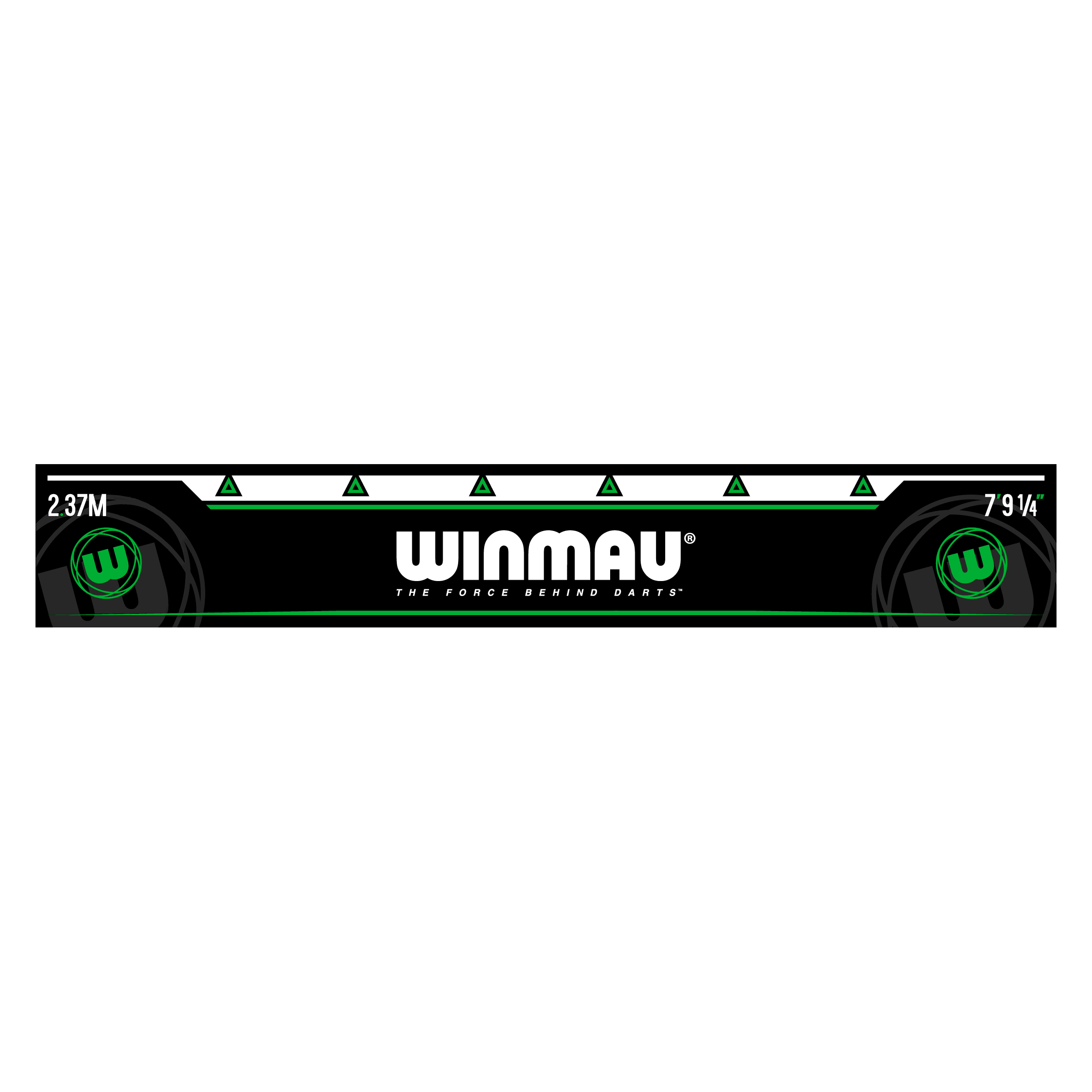 Das Bild zeigt die grüne Abwurflinie „Winmau Abwurflinie Grün“ für Dartspieler. In der Mitte steht groß das Winmau-Logo mit dem Schriftzug "The force behind darts".