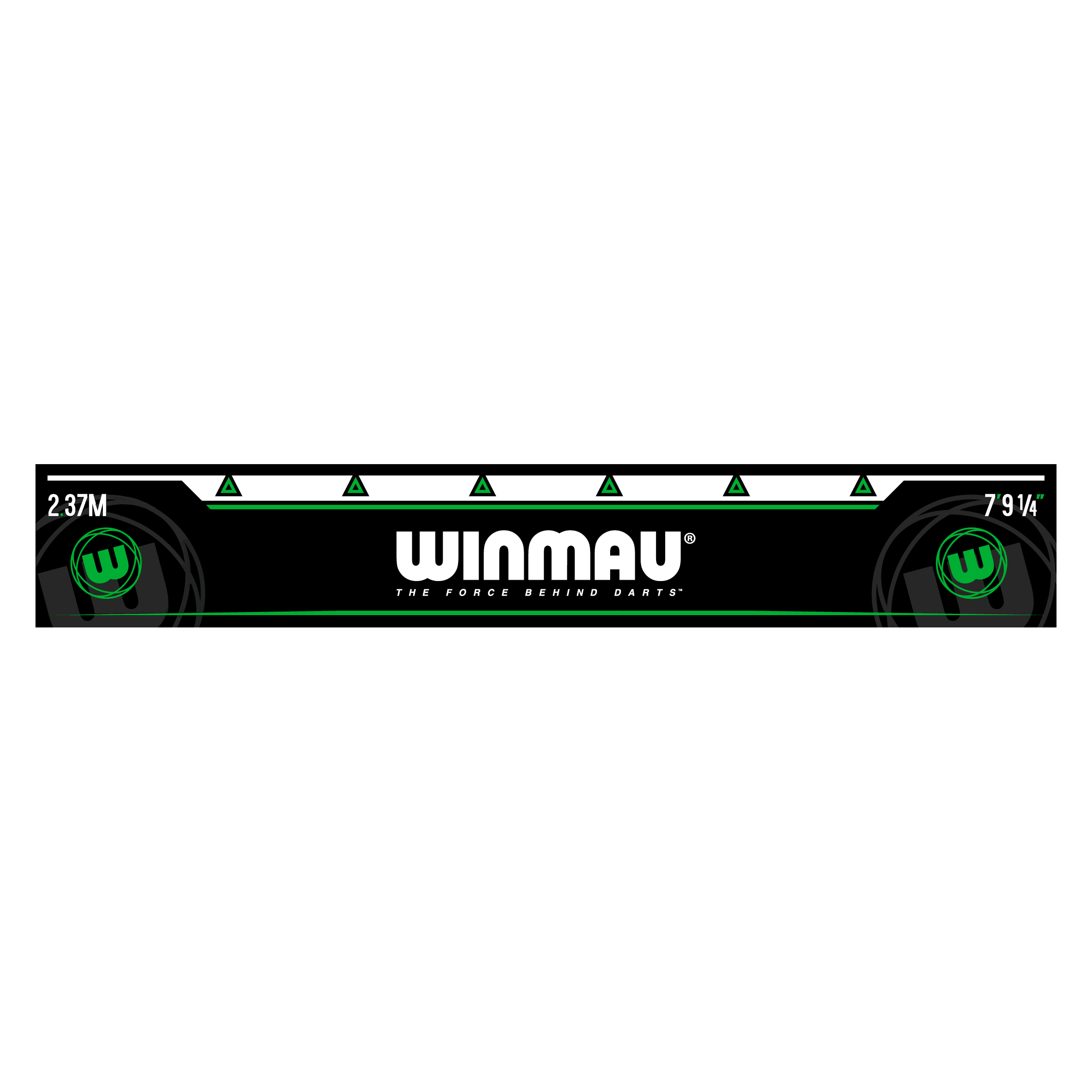 Winmau Throw-off lijn Groen Das Bild zeigt die grüne Abwurflinie „Winmau Abwurflinie Grün“ für Dartspieler. In der Mitte steht groß das Winmau-Logo mit dem Schriftzug "The force behind darts".