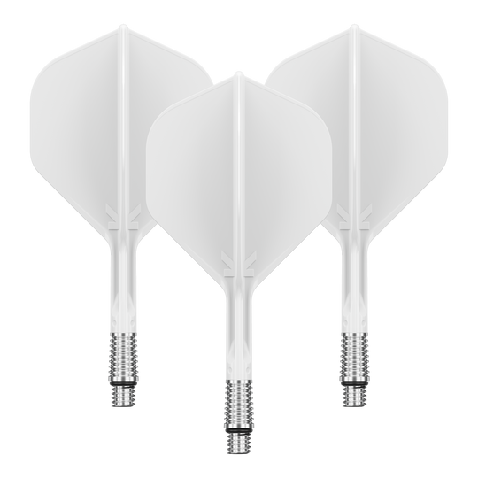 Target K-Shift No2 standaardvluchten - wit Abgebildet ist ein Set mit weißen Dart Flights. Die Flights haben eine geschätzte Länge von 26 mm.