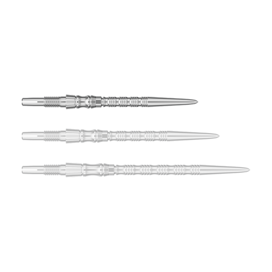 Target Signature Swiss Point TRB stalen dartpunten - zilver Abgebildet ist eine einzelne silberfarbene Dartspitze mit einer Länge von 30 mm. Das Produkt scheint aus der Serie 'Target SwissPoint Signature TRB' zu stammen.
