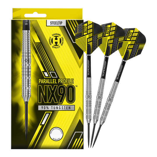 Harrows NX90 Parallel Quick Point Steel Darts Abgebildet sind die Harrows NX90 Parallel Quick Point Steeldarts. Diese Darts sind bekannt für ihre Präzision und ihr paralleles Barrel.