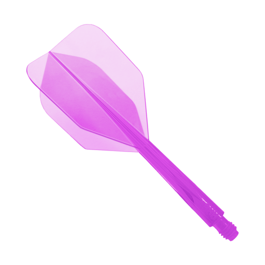 Das Bild zeigt ein durchsichtiges, lilafarbenes Dartflight-System. Es ist das Modell "Condor Axe Clear Purple Flight-System" in der Größe Small - XL - 37,5 mm.