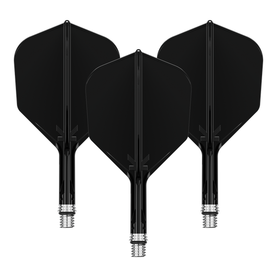 Target K-Shift No6 Flights - Zwart Das Bild zeigt ein Set schwarzer KShift No6 Flights mit 19mm Länge für Darts. Die Flights stammen von der Marke Target.