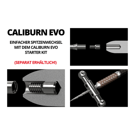 Mission Caliburn EVO-systeem stalen darttips - gegroefd - zwart