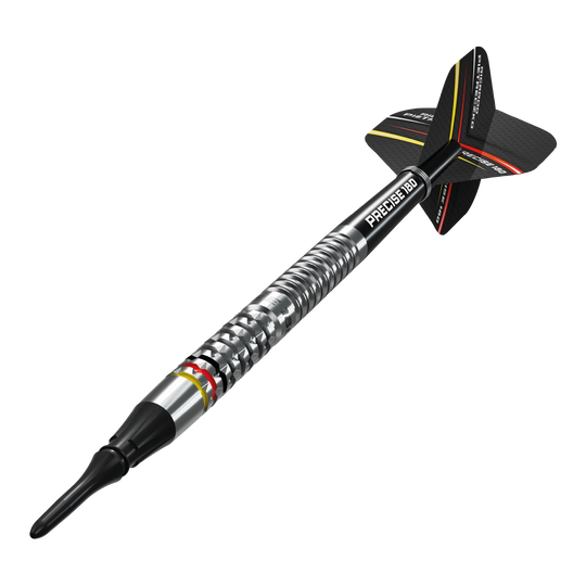 Precise 180 Ricardo Pietreczko GEN1 softdarts Das Bild zeigt die Precise 180 Ricardo Pietreczko GEN1 Softdarts. Diese Darts sind speziell für Softdart-Liebhaber entwickelt.