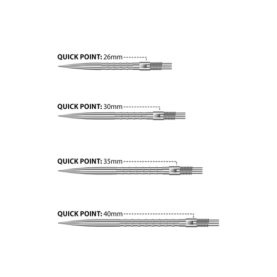 Harrows Quick Point Heavy Metal Dart Tips - Zilver Das Bild zeigt Harrows Quick Point Heavy Metal Dartspitzen in Silber. Diese Dartspitzen bieten eine gute Griffigkeit und Langlebigkeit.