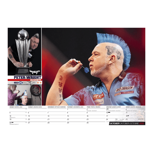 Darts Kalender 2026 wird gezeigt. Es ist ein Kalender mit einem Darts-Motiv für das Jahr 2026.