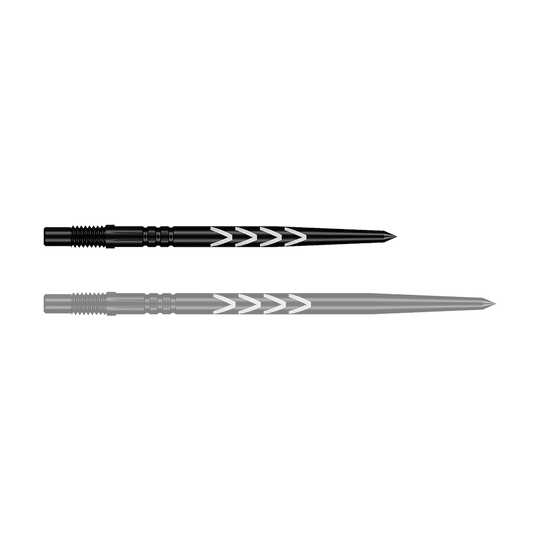 Shot Turbo Points Dart Tips Michael Smith - Zwart Ein einzelner Dartgriff mit schwarzer Spitze ist abgebildet. Der Griff hat eine texturierte Oberfläche.