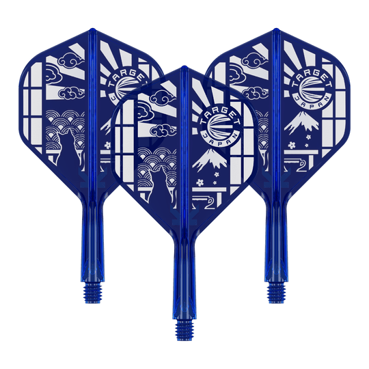 Target Japan K-Flex Blue Limited No2 Standaardvluchten Das Bild zeigt '410291 Target Japan K-Flex Blue Limited No2 Flights 19mm 1Set'. Es handelt sich um ein Set limitierter Flights für Darts in Blau.