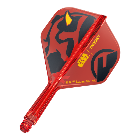 Target Star Wars K-Flex Darth Maul No2 Standaardvluchten Das Bild zeigt den Artikel 410523_Target_StarWars_KFlex_DarthMaul_No2_Standard_Flights_Short_19mm_1. Es handelt sich vermutlich um kurze Dart-Flights mit Star Wars Darth Maul Design.