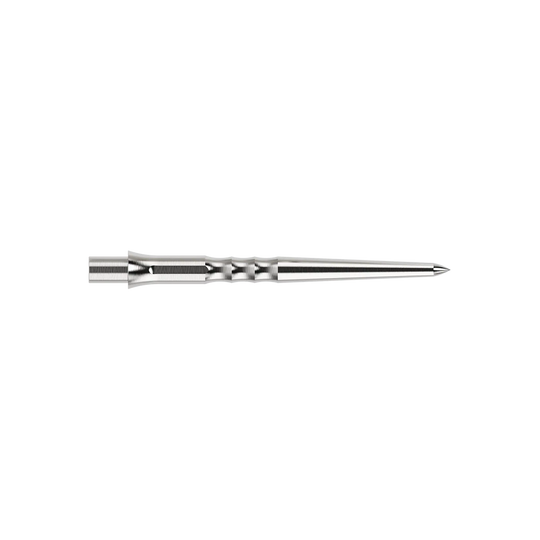 Caliburn System stalen dartpunten - Ripple - NoLip - zilver Das Bild zeigt eine silberne Caliburn Evo System Steeldartspitze Ripple NoLip, 28 mm lang. Die Spitze ist einzeln abgebildet.