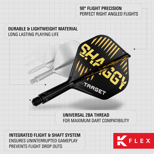Target K-Flex Scott Williams No2 Standaard Vluchtas Systeem Das Bild zeigt das Produkt „Target K-Flex Scott Williams No2 Standard Flights“ mit den wichtigsten Merkmalen. Es hebt die langlebigen Materialien, die präzise Flugausrichtung und das integrierte Flight- und Shaft-System hervor.