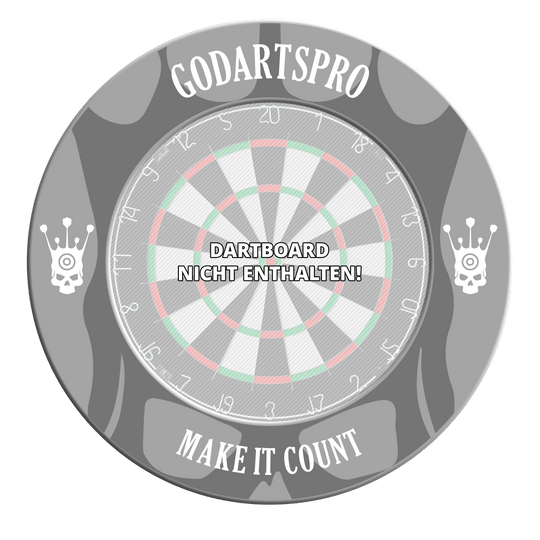 Bild eines Dartboard-Surrounds in grauer Farbe. Das Produkt unterstützt den Schutz der Wand beim Dartspielen.