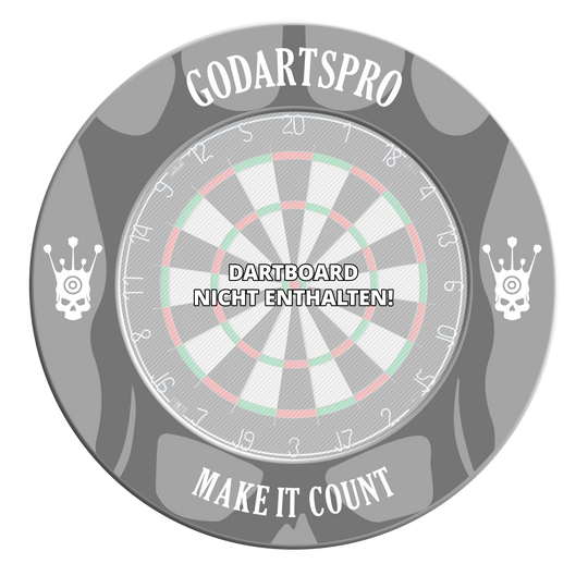 Go Darts Pro Dartbord Surround Bild eines Dartboard-Surrounds in grauer Farbe. Das Produkt unterstützt den Schutz der Wand beim Dartspielen.