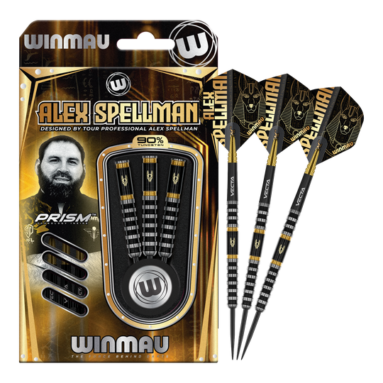 Winmau Alex Spellman steel darts Winmau Alex Spellman Steeldarts werden auf diesem Bild vollständig gezeigt. Das Produkt ist für professionelle und Hobbyspieler geeignet.