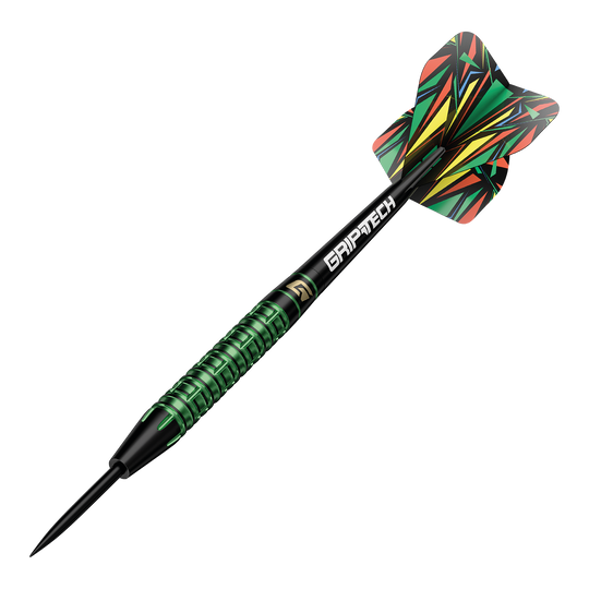 GOAT Athlete groene wolfraamstalen dartpijlen Auf dem Bild sind die GOAT Athlete Green Tungsten Steeldarts zu sehen. Es handelt sich um hochwertige Steeldarts mit grünem Akzent.