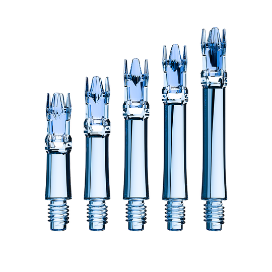 L-Style L-System vervangingsschachten - Helderblauw Zu sehen sind die L-Style L-System Ersatzshafts in Clear Blue. Die blauen Schäfte sind Ersatzteile für Dartpfeile.