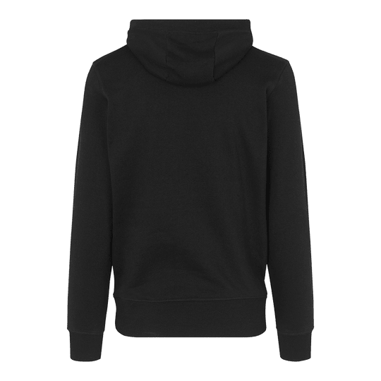 Vaten en schachten hoodie - zwart Auf dem Bild ist ein schwarzer Hoodie von hinten zu sehen. Der Hoodie hat eine Kapuze und lange Ärmel.