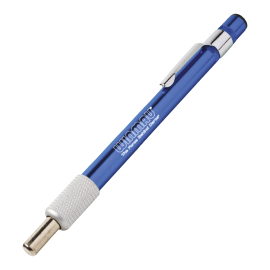 Winmau diamantslijpsteen Ein blauer Schleifstein für Dartspitzen ist abgebildet. Das Produkt dient dazu, die Spitzen von Darts zu schärfen.